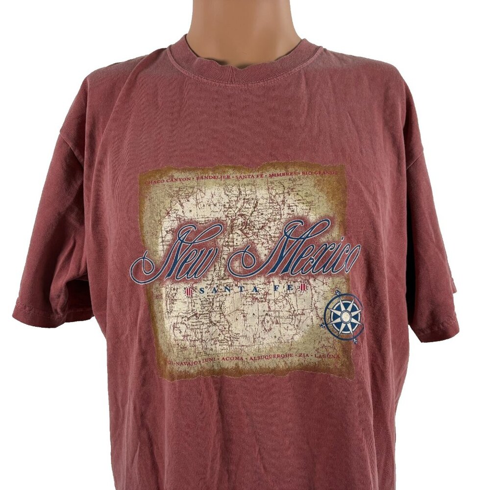 Vintage Santa Fe T Shirt Mens Size L Red New Mexico Map